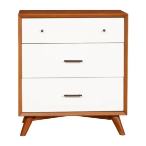 Modern Style Wooden Chest With Three Drawers And Flared Legs, Brown And White By Benzara | Cabinets | Modishstore