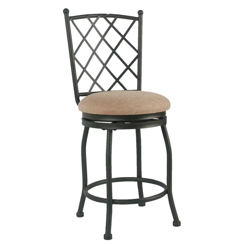 Metal Framed Counter Stool With Fabric Upholstered Seat And Designer Back, Beige And Black By Benzara | Stools | Modishstore