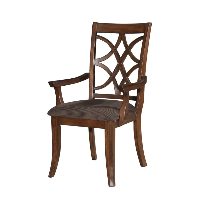 Wooden Arm Chair With Fabric Padded Seat And Lattice Design Backrest, Brown, Set Of Two By Benzara | Accent Chairs | Modishstore