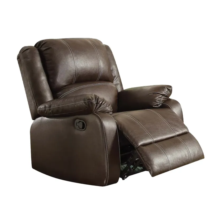 Leather Upholstered Metal Rocker Reclining Chair, Brown By Benzara | Accent Chairs | Modishstore
