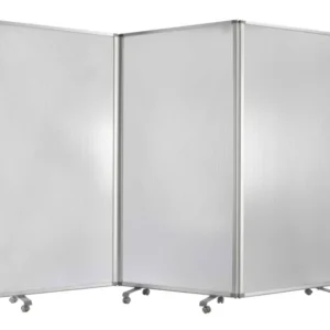 Accordion Style Plastic Inserts 3 Panel Room Divider With Casters, Gray By Benzara | Room Divider | Modishstore