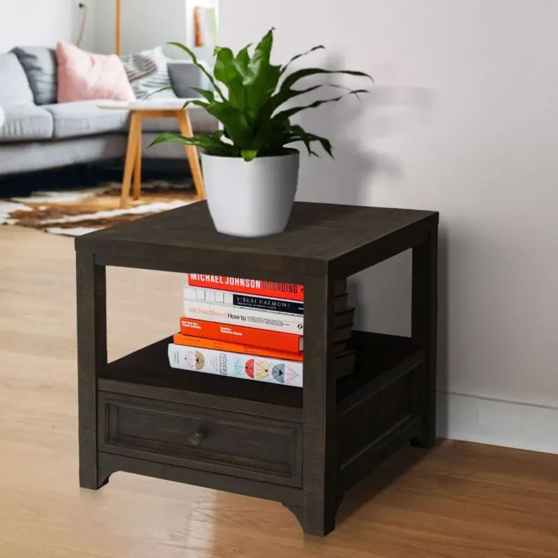 Rectangular Wooden End Table With 1 Drawer And 1 Open Shelf, Brown By Benzara | Side Tables | Modishstore