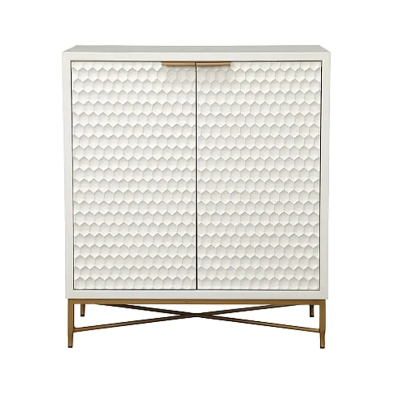 Honeycomb Design 2 Door Bar Cabinet With Metal Legs, White By Benzara | Cabinets | Modishstore