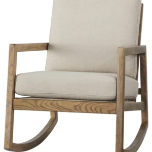 Fabric Accent Rocking Chair with Box Seat and Back Cushions, Beige and Brown By Benzara | Recliners | Modishstore