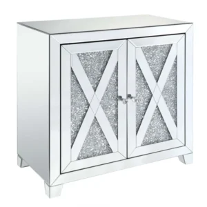 Wooden Console Table With Storage Spaces And X Shape Trims, Silver By Benzara | Console Tables | Modishstore