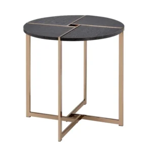 End Table With X Shaped Metal Base And Round Wooden Top, Gold And Gray By Benzara | Side Tables | Modishstore