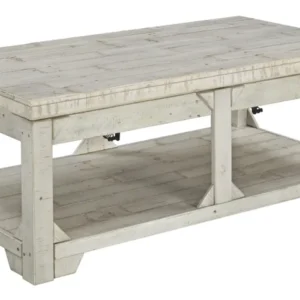 Farmhouse Wooden Lift Top Cocktail Table with Open Bottom Shelf, White By Benzara | Coffee Tables | Modishstore