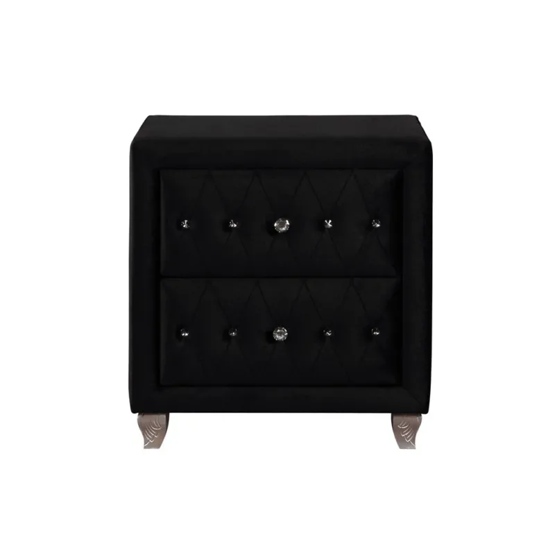Fabric Upholstered Wooden Nightstand With Two Drawers, Black By Benzara | Nightstands | Modishstore