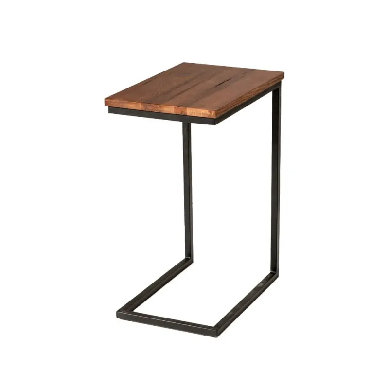 C Shaped End Table With Rectangular Wood Top, Brown And Black - Bm219277 By Benzara | End Tables | Modishstore