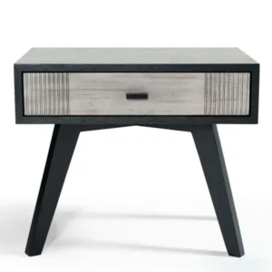 1 Drawer Wooden Nightstand With Angled Legs And Rough Sawn Texture, Gray - Bm219287 By Benzara | Nightstands | Modishstore
