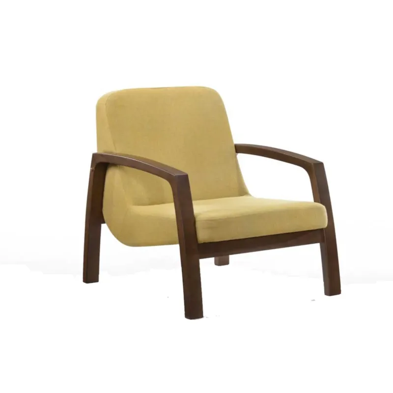 Wooden Lounge Chair With Block Legs And Padded Seat, Yellow - Bm219288 By Benzara | Lounge Chairs | Modishstore
