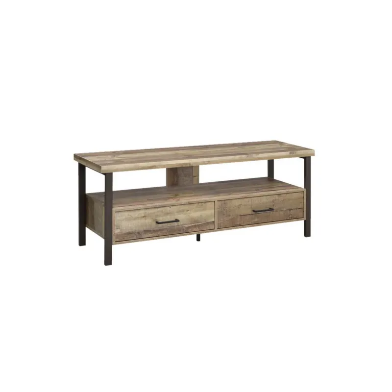 59 Inch Wooden Tv Console With 2 Storage Drawers And Open Shelf, Brown By Benzara | TV Stands | Modishstore