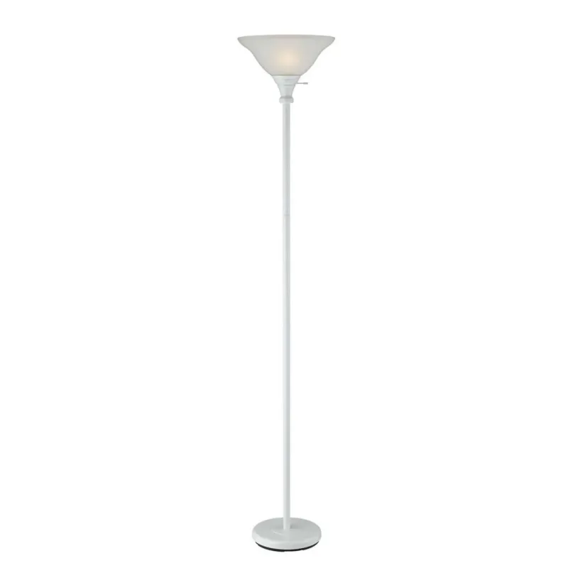 3 Way Torchiere Floor Lamp With Frosted Glass Shade And Stable Base, White By Benzara | Floor Lamps | Modishstore