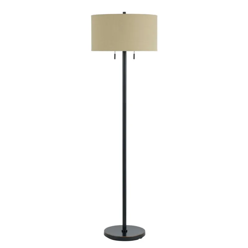 Metal Body Floor Lamp With Fabric Drum Shade And Pull Chain Switch, Black By Benzara | Floor Lamps | Modishstore