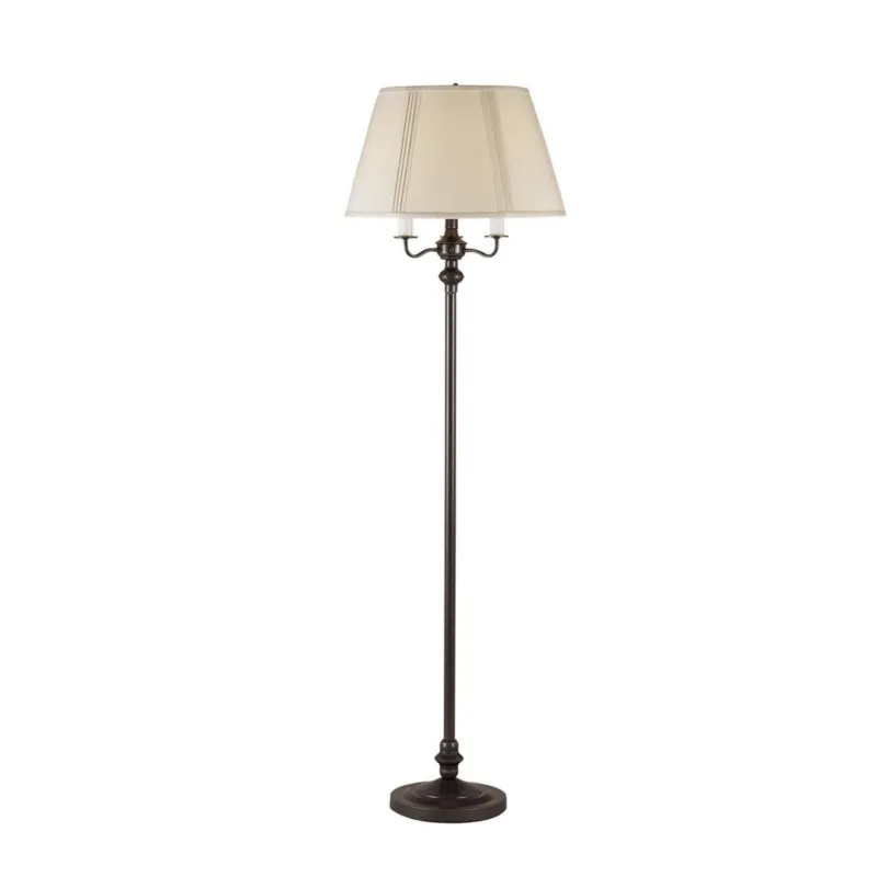 150 Watt 6 Way Metal Floor Lamp With Fabric Tapered Shade, Bronze By Benzara | Floor Lamps | Modishstore
