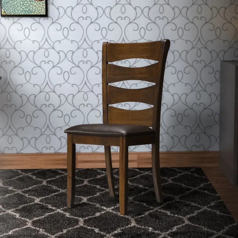 Transitional Ladder Back Side Chair With Leatherette Seat, Set Of 2, Brown By Benzara | Accent Chairs | Modishstore