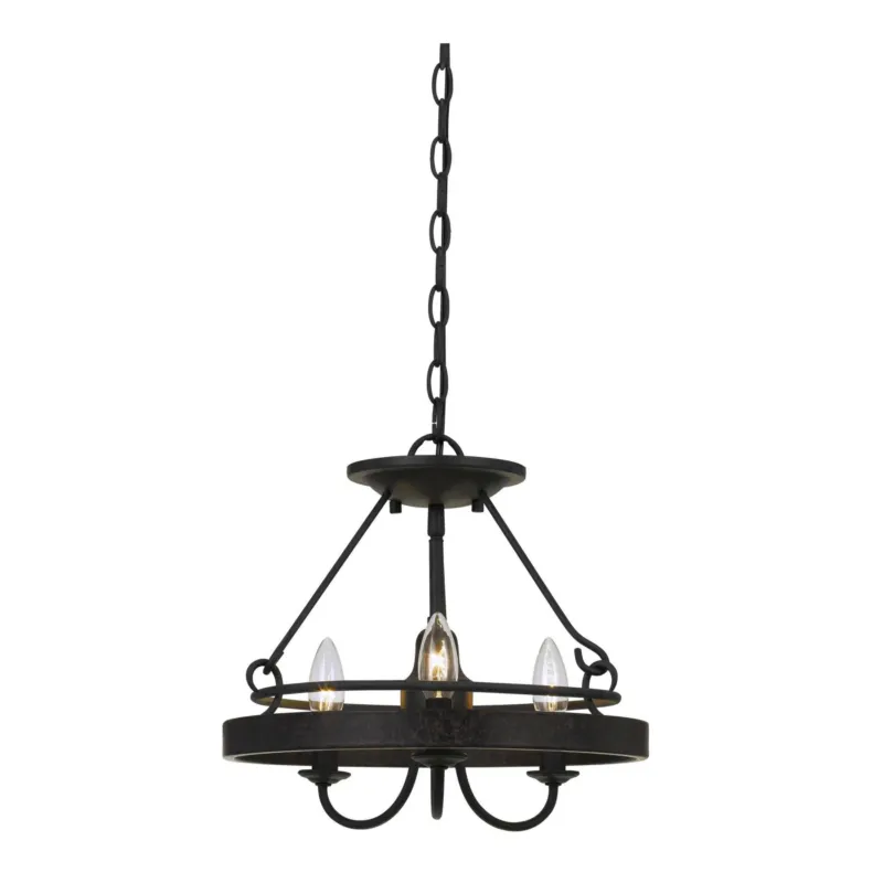 60 X 3 Watt Metal Frame Pendant With Hardwired Switch, Textured Gray By Benzara | Chandeliers | Modishstore