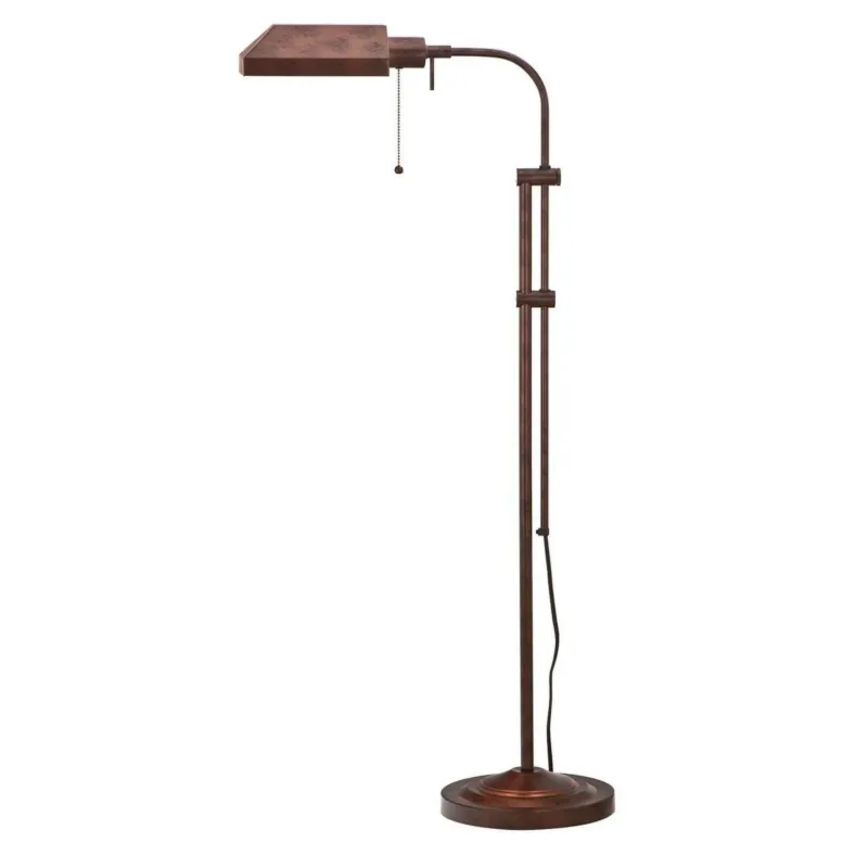 Metal Rectangular Floor Lamp With Adjustable Pole, Bronze By Benzara | Floor Lamps | Modishstore