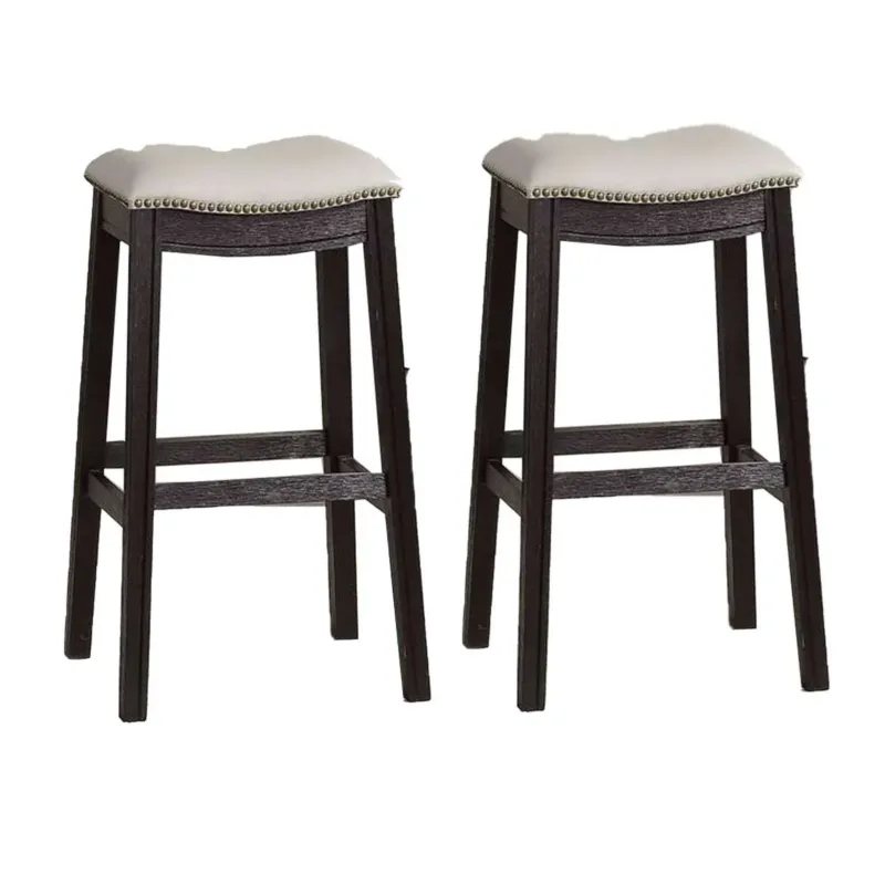 29 Inch Wooden Bar Stool With Upholstered Cushion Seat Set Of 2, Gray And Black By Benzara | Bar Stools | Modishstore