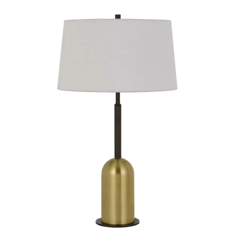 30" Metal Desk Lamp With Drum Style Shade, Brown And Gold By Benzara | Table Lamps | Modishstore