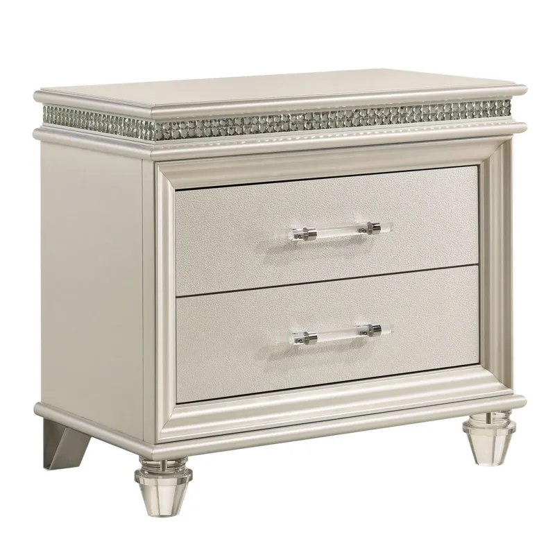 2 Drawer Nightstand With Acrylic Feet And Crystal Accents Silver By Benzara | Nightstands | Modishstore