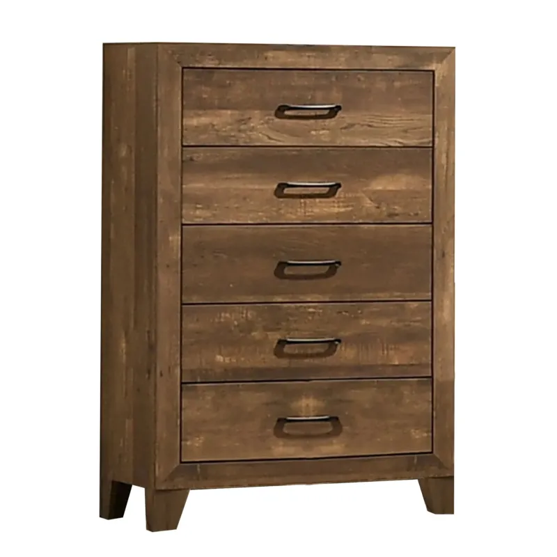 5 Drawer Wooden Chest With Grain Details Walnut Brown By Benzara | Cabinets | Modishstore
