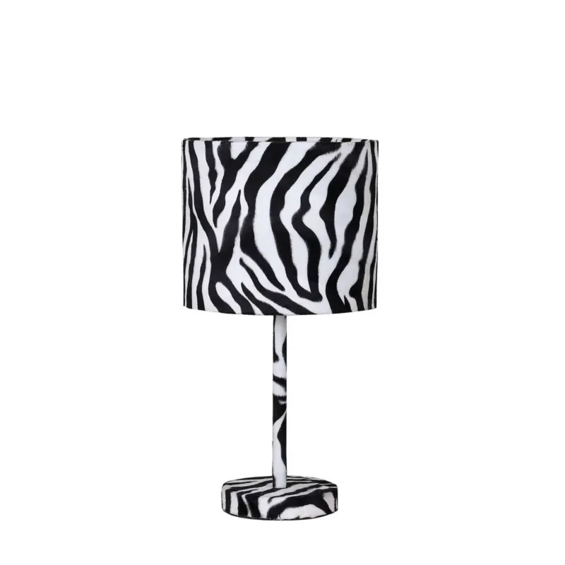 Fabric Wrapped Table Lamp With Animal Print, White And Black By Benzara | Table Lamps | Modishstore