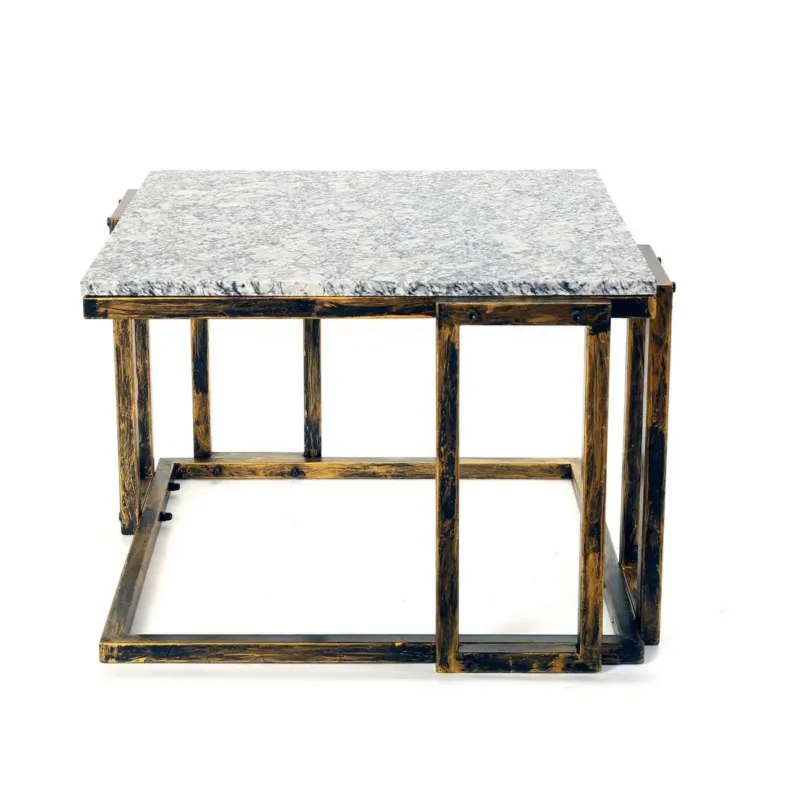 Granite Top Plant Stand With Tubular Base, Black And Gray By Benzara | Side Tables | Modishstore