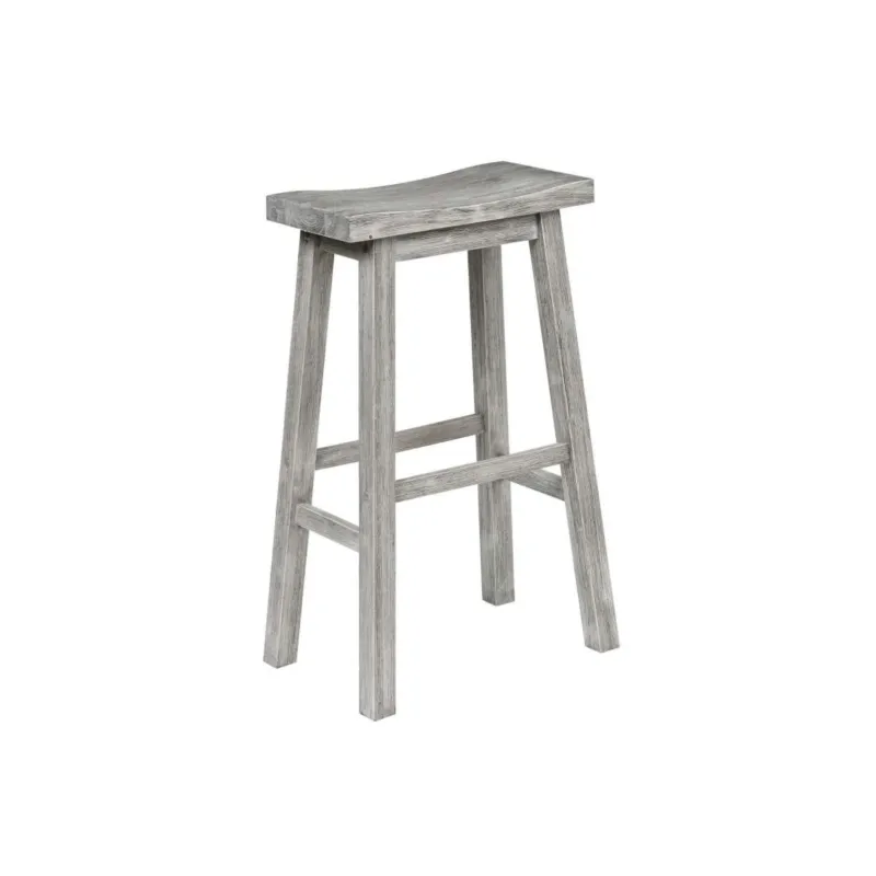 Saddle Design Wooden Barstool With Grain Details, Gray By Benzara | Stools | Modishstore