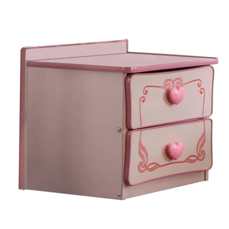2 Drawer Wooden Nightstand With Heart Knob Pulls, Pink By Benzara | Nightstands | Modishstore