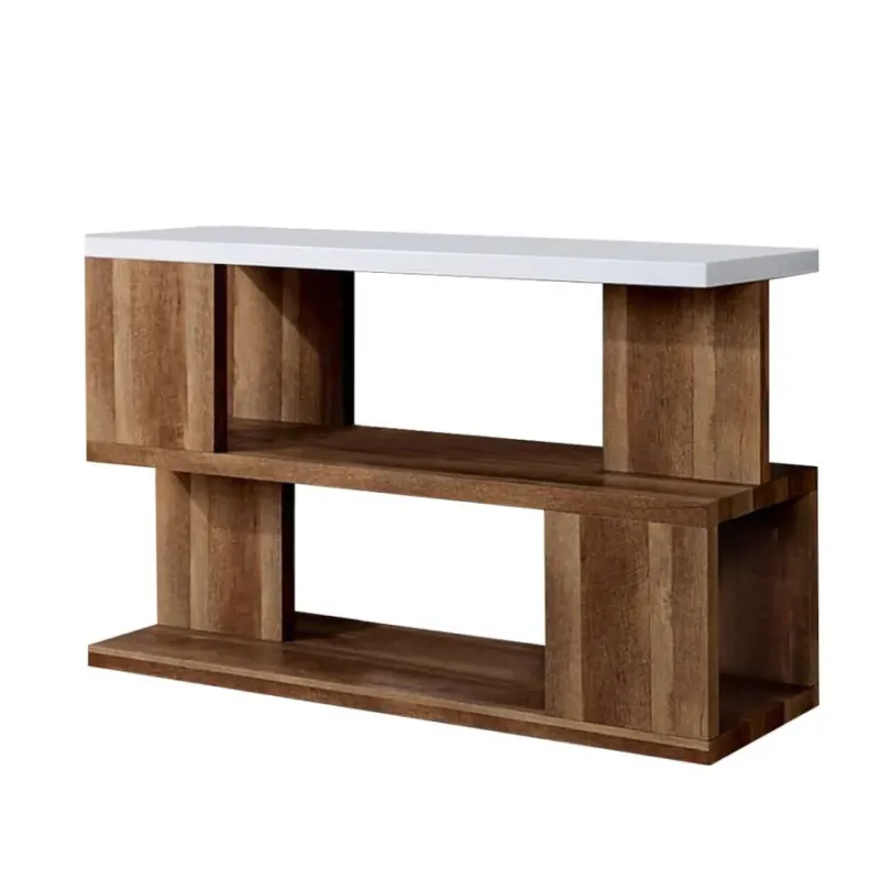 Two Tone Modern Sofa Table With Bottom Shelf, White And Brown By Benzara | Console Tables | Modishstore