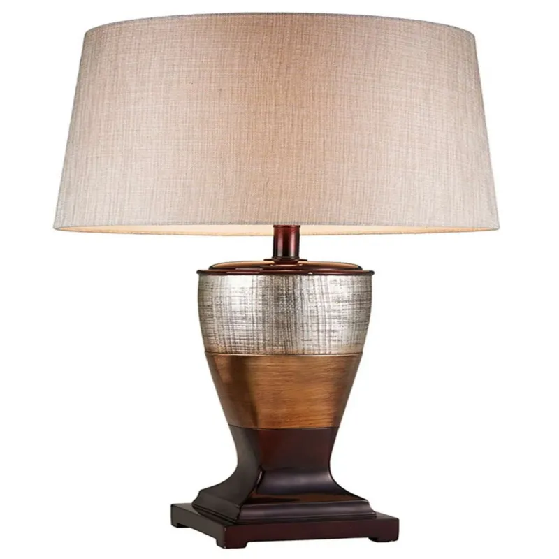Table Lamp With Colorblock Pedestal Base, Brown By Benzara | Table Lamps | Modishstore