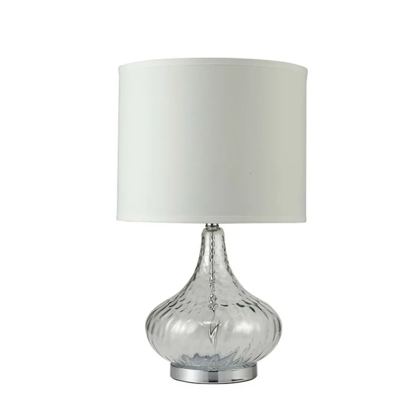 Table Lamp With Pot Bellied Glass Body, Clear And White By Benzara | Table Lamps | Modishstore