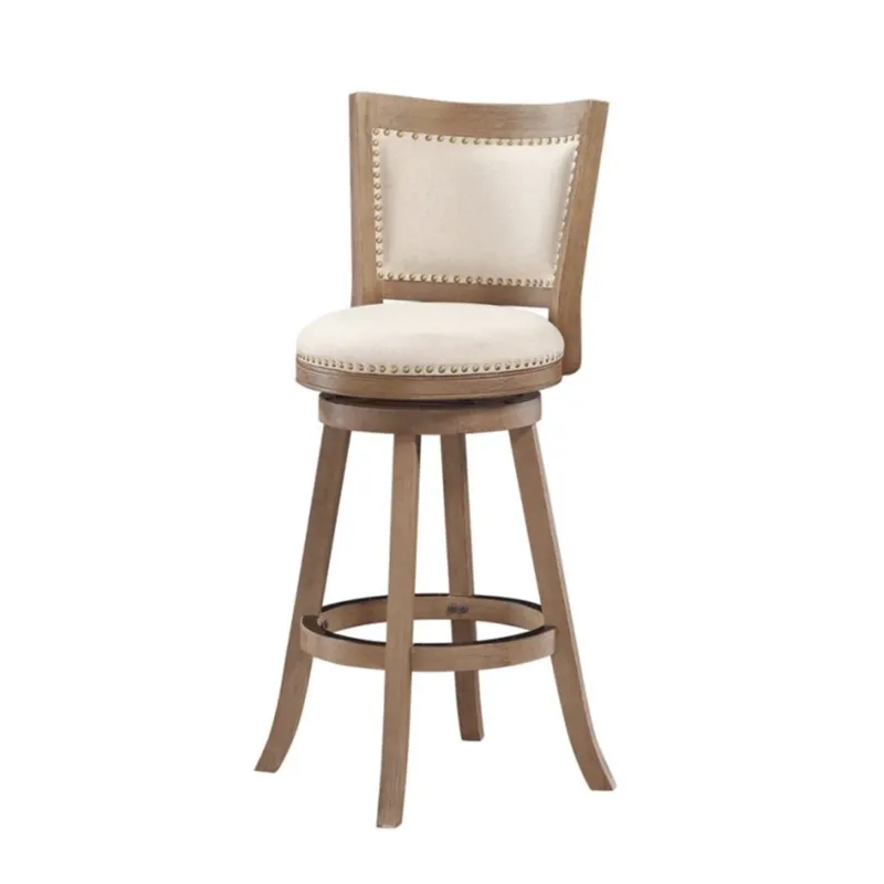 Nailhead Trim Round Barstool With Padded Seat And Back, Brown And Beige By Benzara | Bar Stools & Table | Modishstore