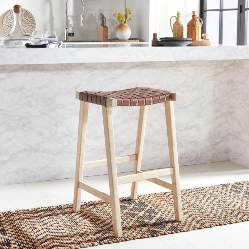 Safavieh Abreu Rectangle Barstool - Cognac | Bar Stools | Modishstore