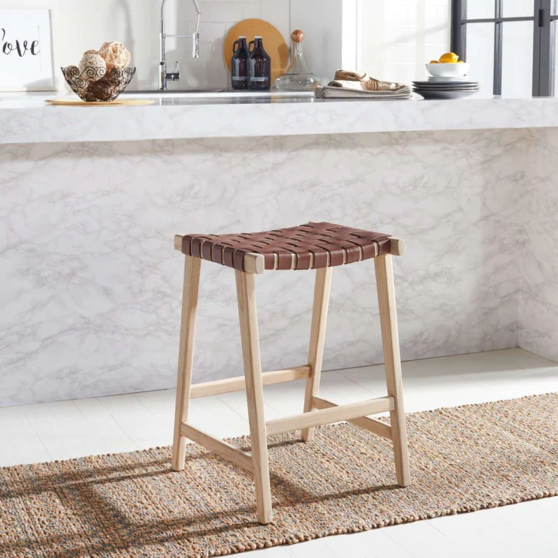 Safavieh Abreu Rectangle Counter Stool - Cognac | Counter Stools | Modishstore