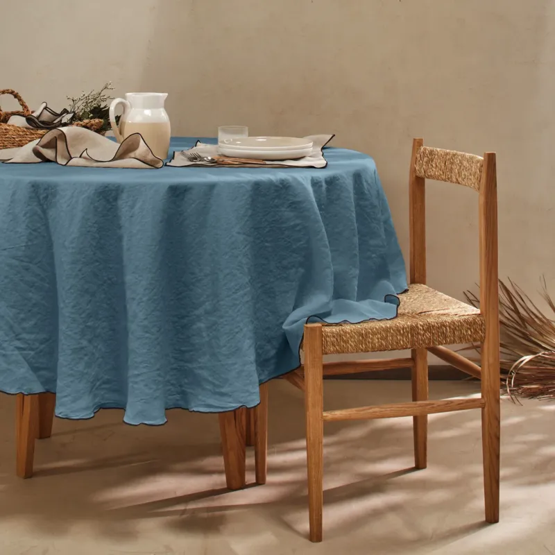 nappe ronde "bourdon" en lin sur mesure bleu français