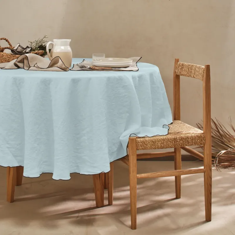 nappe ronde "bourdon" en lin sur mesure bleu glacier