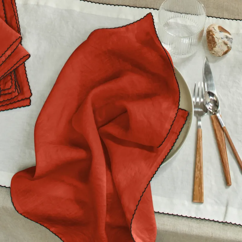 Serviette de table crochetée en lin corail