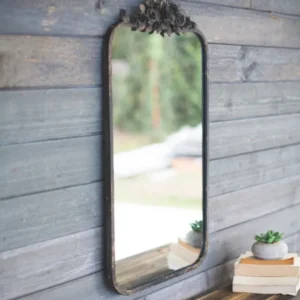 Kalalou Rectangle Metal Mirror With Flower Details | Modishstore | Mirrors