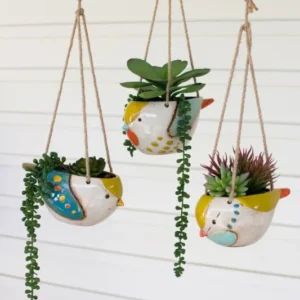 Ceramic Hanging Bird Planters Set Of 3 By Kalalou | Planters, Troughs & Cachepots | Modishstore