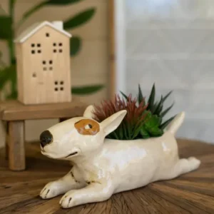 Ceramic Bull Terrier Planter (Min 2) By Kalalou | Planters, Troughs & Cachepots | Modishstore - 1
