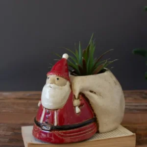 Ceramic Santa With Toy Sack Planter (Min 2) By Kalalou | Planters, Troughs & Cachepots | Modishstore - 1