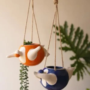Set Of Two Hanging Ceramic Swimmers Planters - One Each By Kalalou