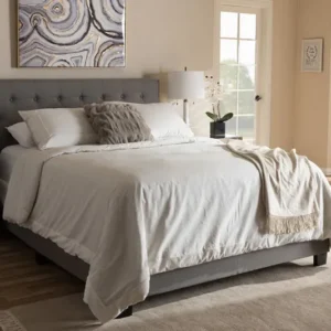 Baxton Studio Cassandra Modern and Contemporary Light Grey Fabric Upholstered King Size Bed | Modishstore | Beds