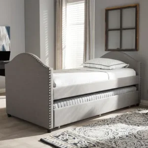 Baxton Studio Alessia Modern and Contemporary Grey Fabric Upholstered Daybed with Guest Trundle Bed | Modishstore | Daybeds