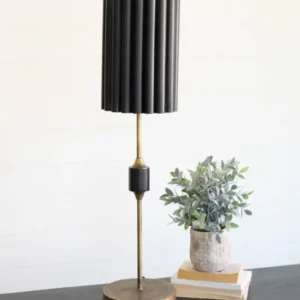 Antique Gold Table Lamp With Fluted Black Metal Shade By Kalalou | Table Lamps | Modishstore