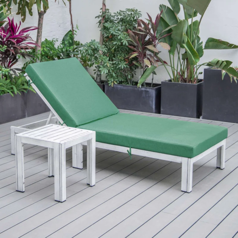 LeisureMod Chelsea Modern Outdoor White Chaise Lounge Chair With Side Table & Cushions | Outdoor Chaise Lounges | Modishstore