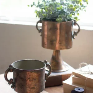 Antique Copper Finish Planters With Handles Set Of 2 By Kalalou | Modishstore | Planters, Troughs & Cachepots