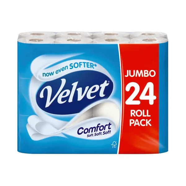 Velvet Comfort Toilet Roll 2Ply White (Pack of 24) 1102049